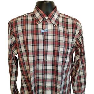 Vintage 80s McGregor Shirt Mens M Red White Plaid Long Sleeve